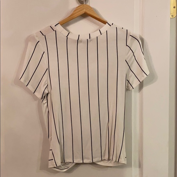 White Striped Tie Front Tshirt - Picture 5 of 5